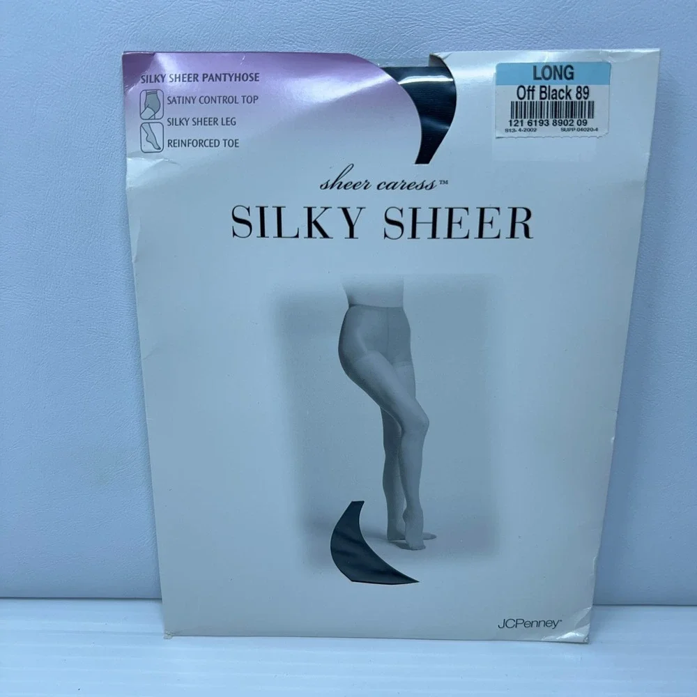JCPenney Womens Size Long Off Black Silky Sheer Control Top Pantyhose NWT